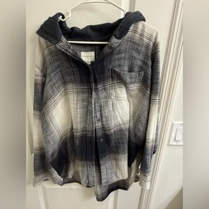 American Eagle Outfitters Black and Gray Plaid Hoodie